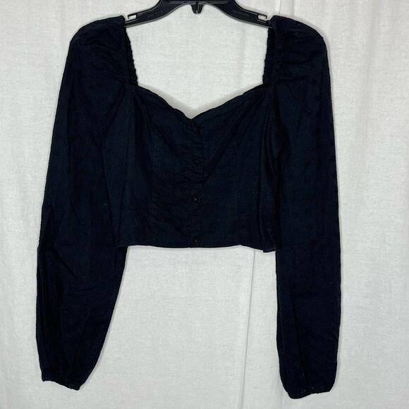 ASOS Stradivarius Square Neck Button Front Black Puff Sleeve Shirt NWT Medium - Picture 3 of 14